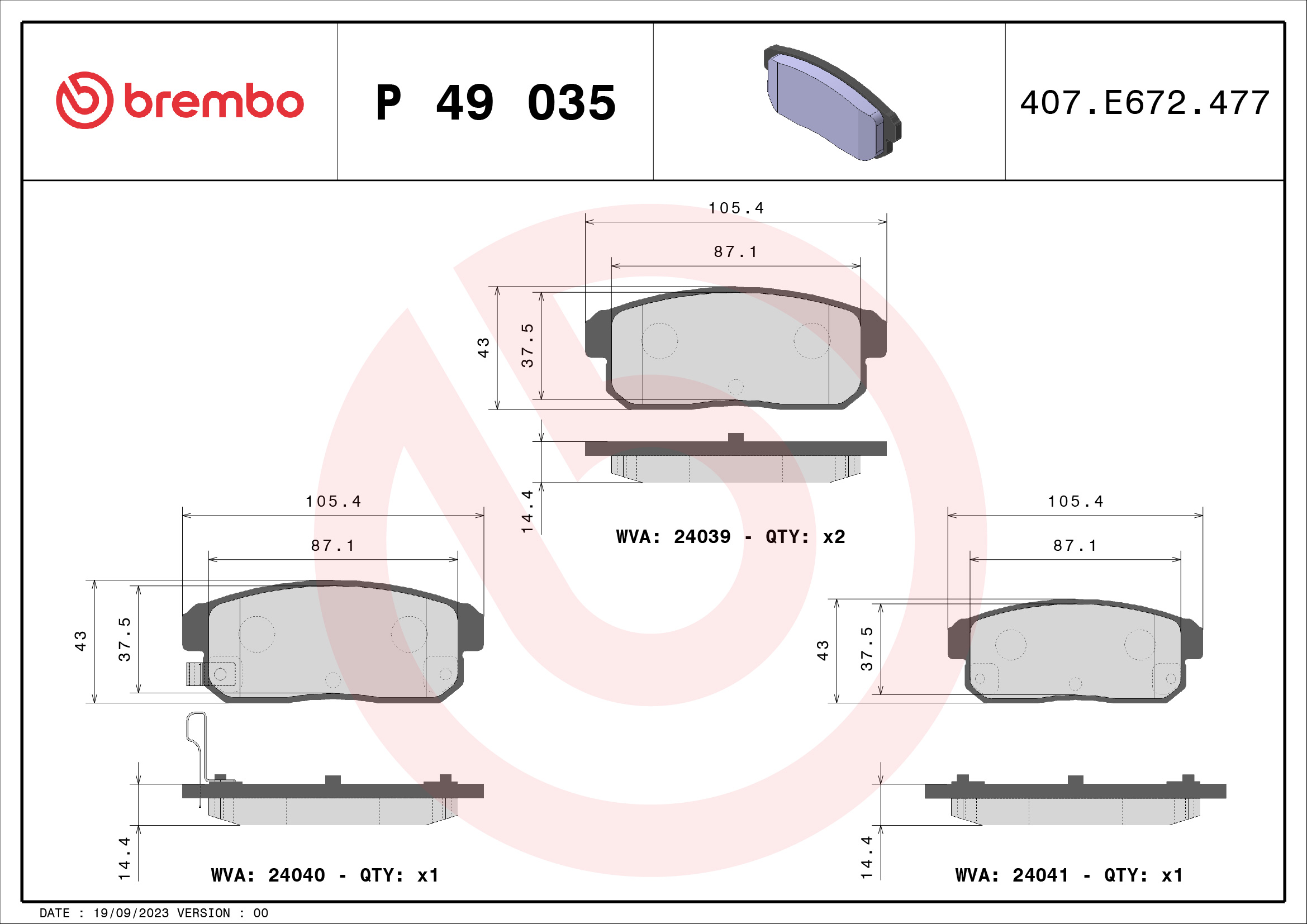 A.B.S. P 49 035 BREMBO Bremsbelagsatz, Scheibenbremse